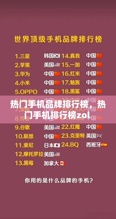 热门手机品牌排行榜，热门手机排行榜zol 