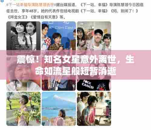 震惊！知名女星意外离世，生命如流星般短暂消逝