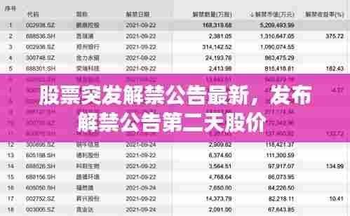股票突发解禁公告最新，发布解禁公告第二天股价 