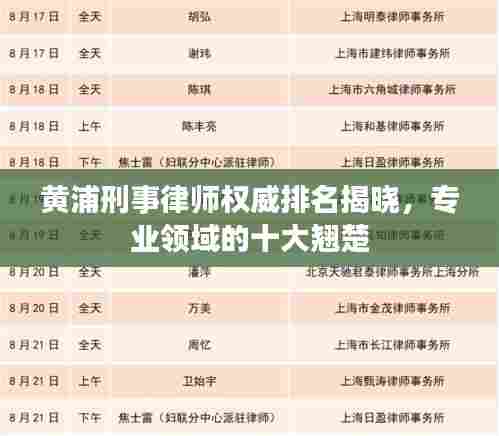 黄浦刑事律师权威排名揭晓，专业领域的十大翘楚
