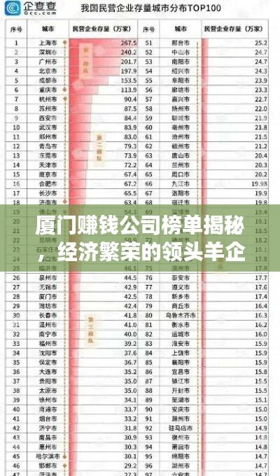 厦门赚钱公司榜单揭秘，经济繁荣的领头羊企业！