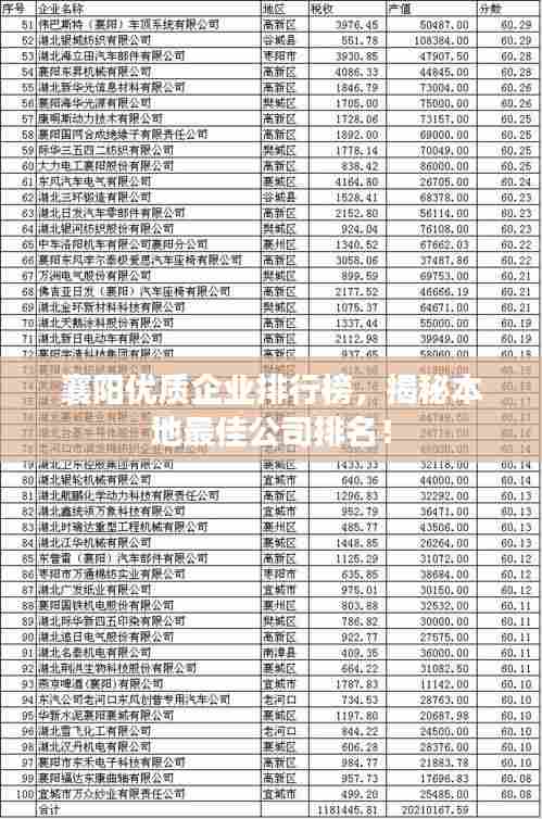 襄阳优质企业排行榜，揭秘本地最佳公司排名！