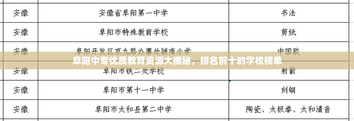 阜阳中专优质教育资源大揭秘，排名前十的学校榜单