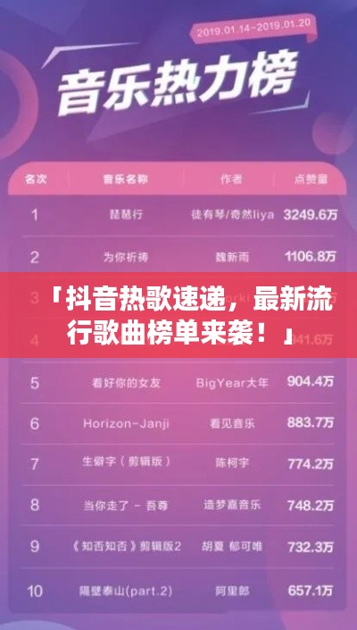 「抖音热歌速递，最新流行歌曲榜单来袭！」
