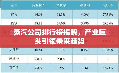 蒸汽公司排行榜揭晓，产业巨头引领未来趋势