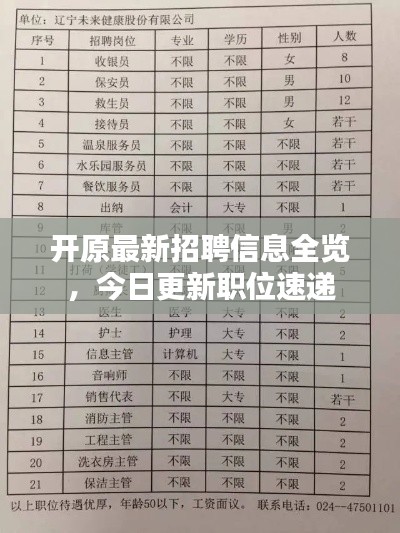 开原最新招聘信息全览，今日更新职位速递