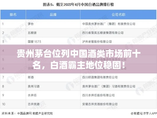 贵州茅台位列中国酒类市场前十名，白酒霸主地位稳固！